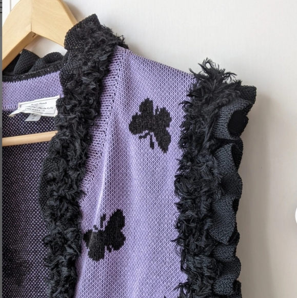 💜Vintage 80s Brenda French for French Rags loomed butterfly sweater vest Size L - Picture 4 of 10